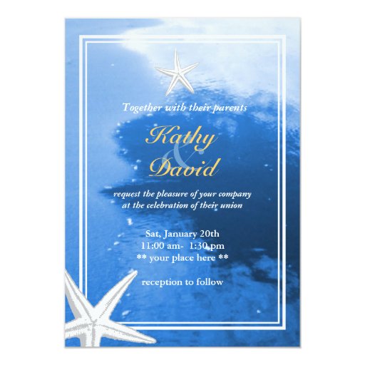Beautiful Starfish Beach Theme Wedding Invitation 5" X 7" Invitation Card