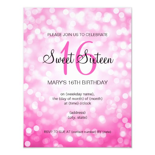 Elegant Sweet 16 Birthday Pink Glitter Lights 4.25x5.5 Paper Invitation Card