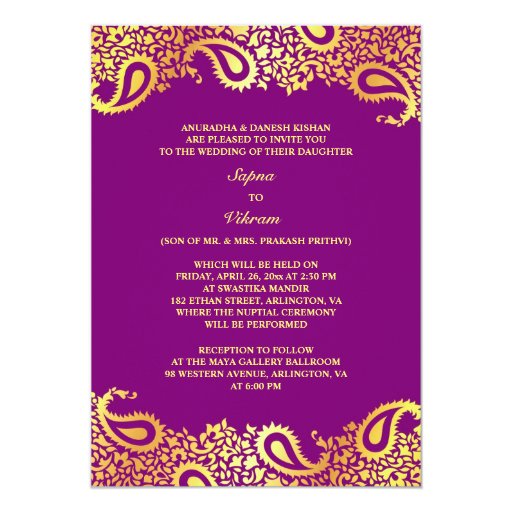 Paisleys Elegant Indian Wedding Flat Invitation 13 Cm X 18 Cm Invitation Card