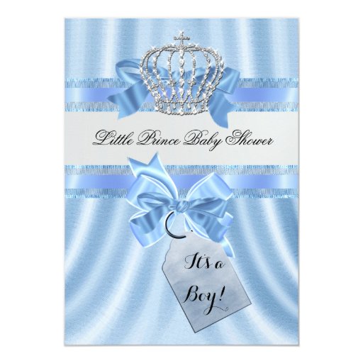Elegant Baby Shower Boy Blue Little Prince Crown 5x7 Paper Invitation Card