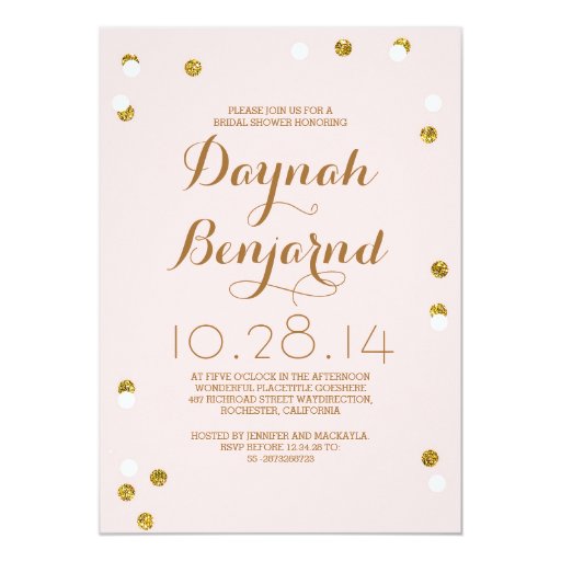 Blush pink & gold confetti modern bridal shower 5x7 paper invitation card