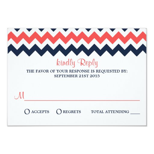 The Modern Chevron Wedding Collection Navy & Coral 3.5x5 Paper Invitation Card