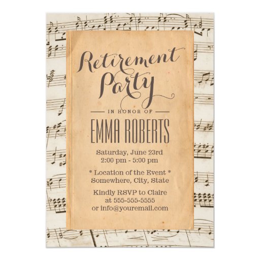 Vintage Old Music Sheet Musical Retirement Party 5x7 Paper Invitation Card