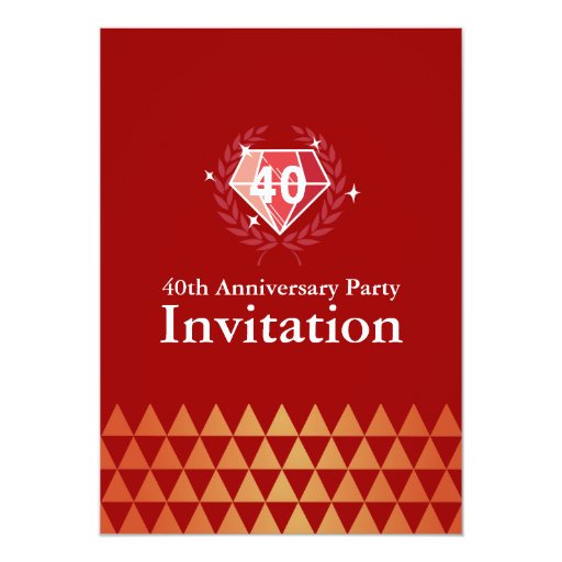 Luxury Ruby Gems 40th Anniversary Party Invites 5" X 7" Invitation Card
