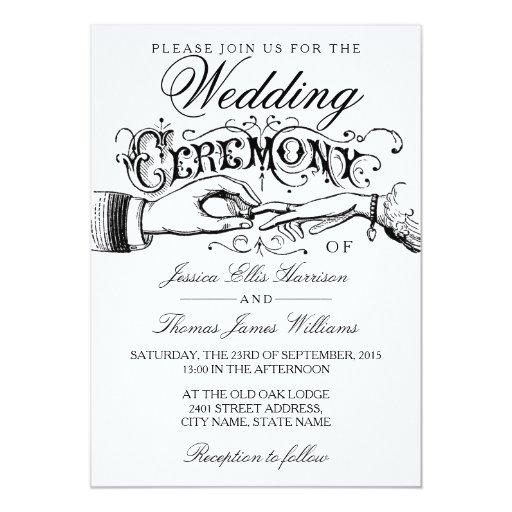 Elegant White Wedding Ceremony Invitations 5" X 7" Invitation Card