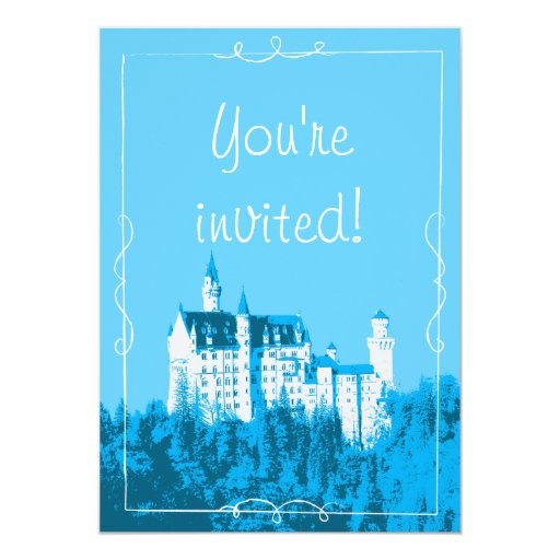 Blue Fairytale Castle Birthday Party Invitation 5" X 7" Invitation Card