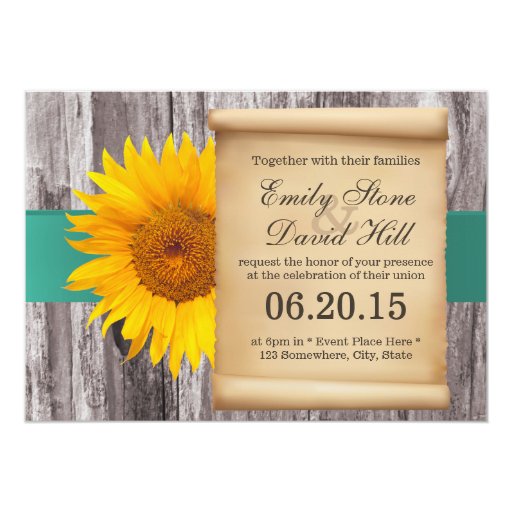 Classy Sunflower Teal Belt Wedding Invitations 5" X 7" Invitation Card