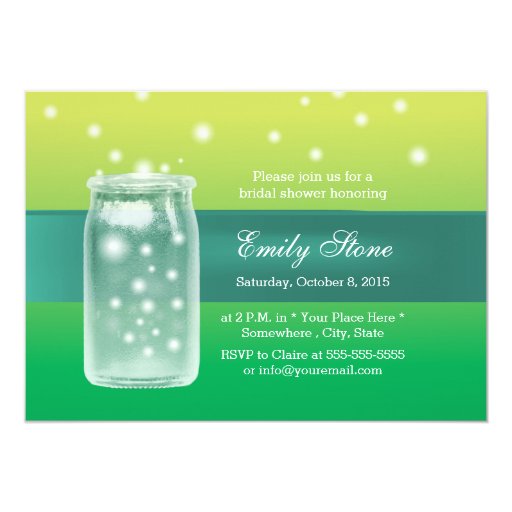 Pastel Green Fireflies & Mason Jar Bridal Shower 5x7 Paper Invitation Card