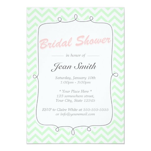 Mint Green Zigzag Stripes Bridal Shower Invitation 5" X 7" Invitation Card
