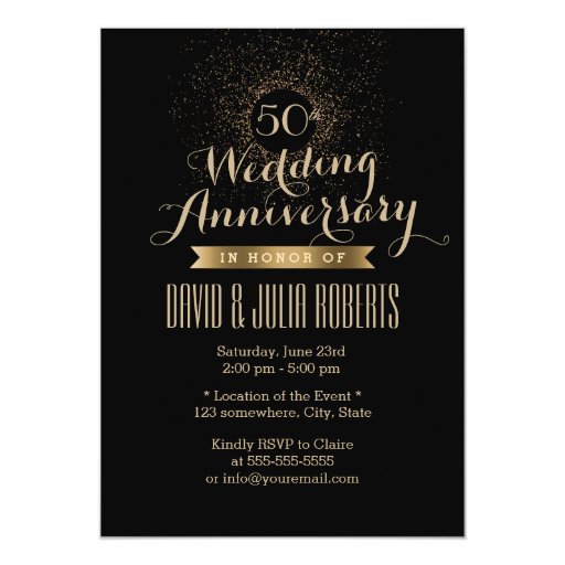 Modern Black & Gold 50th Wedding Anniversary 5x7 Paper Invitation Card