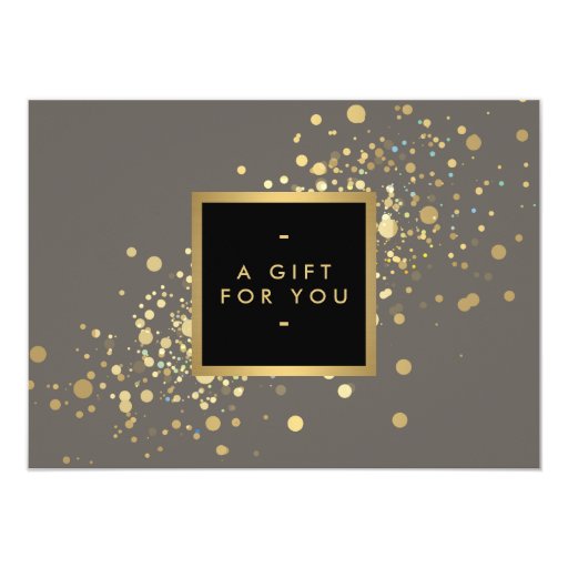 Faux Gold Confetti on Modern Gray Gift Certificate 4.5x6.25 Paper Invitation Card