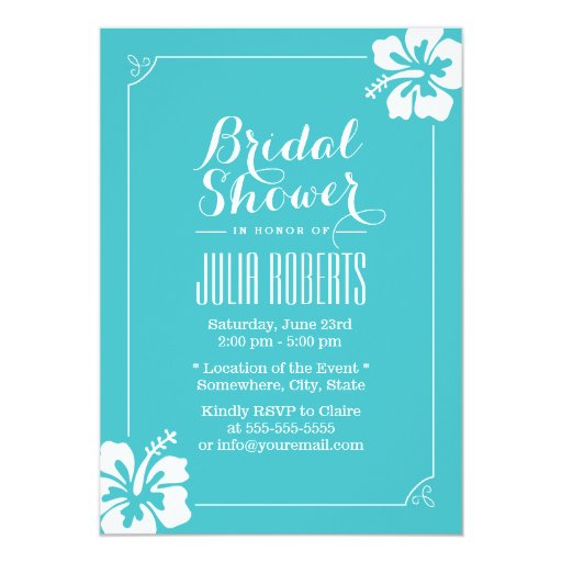 Simple Hibiscus Flowers Turquoise Bridal Shower 5x7 Paper Invitation Card
