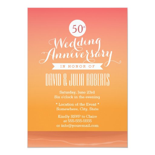 Classy Sunset Beach Wedding Anniversary 5x7 Paper Invitation Card