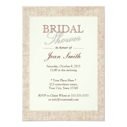 Elegant Rustic Burlap Bridal Shower Invitations 5" X 7" Invitation Card