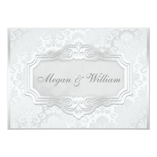 Elegant Silver Damask Wedding Reception 5x7 Paper Invitation Card