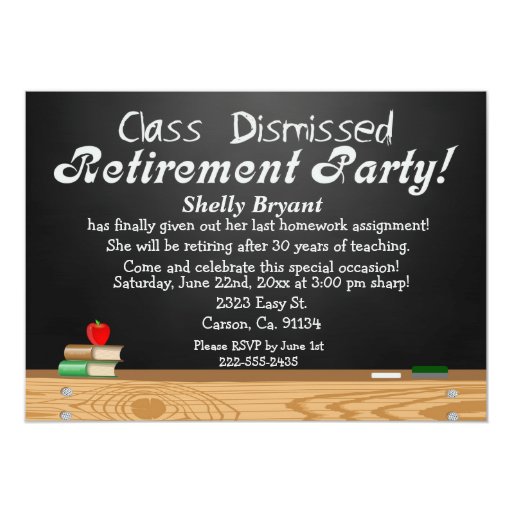 Class Dismissed Chalkboard Teacher Retirement 5x7 Paper Invitation Card