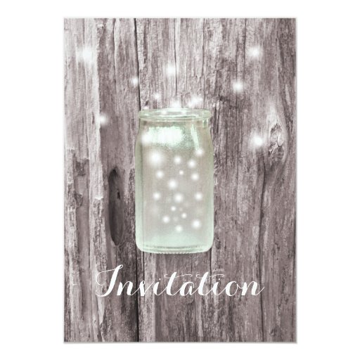 Glowing Mason Jar Wood Background Bridal Shower 5x7 Paper Invitation Card