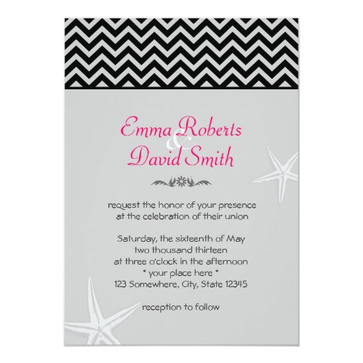 Dark Chevron Stripes Starfish Wedding Invitations 5" X 7" Invitation Card