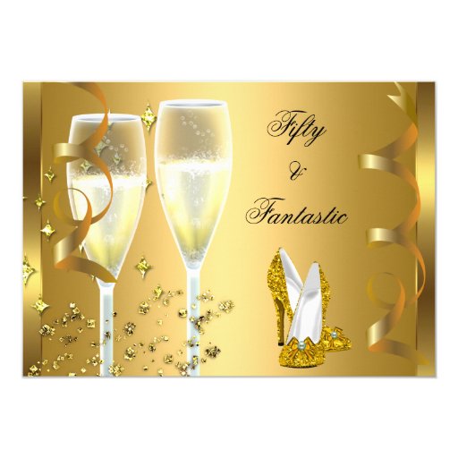 50 & Fantastic Elegant Champagne Heels Gold 5x7 Paper Invitation Card
