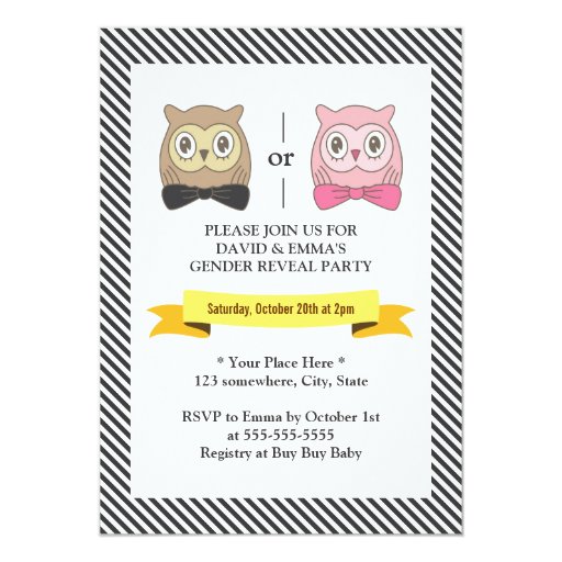 Cute Owl Baby Gender Reveal Party Invitations 5" X 7" Invitation Card