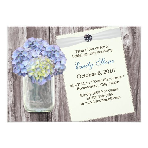 Rustic Hydrangea & Mason Jar Bridal Shower 5x7 Paper Invitation Card