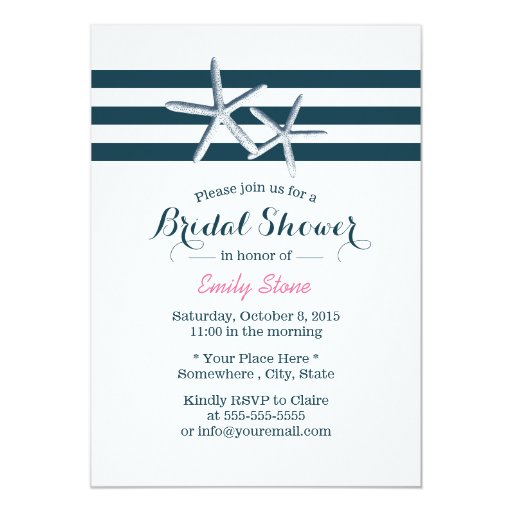 Simple Nautical Starfish Bridal Shower 5x7 Paper Invitation Card