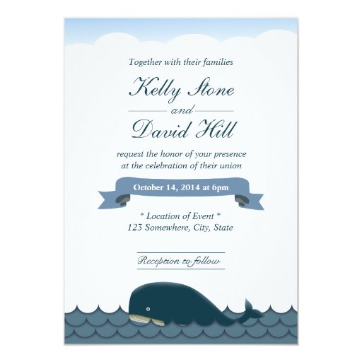 Classy Blue Whale & Sea Wedding Invitations 5" X 7" Invitation Card