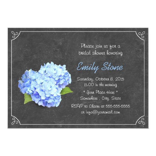 Simple Chalkboard Blue Hydrangea Bridal Shower 5x7 Paper Invitation Card