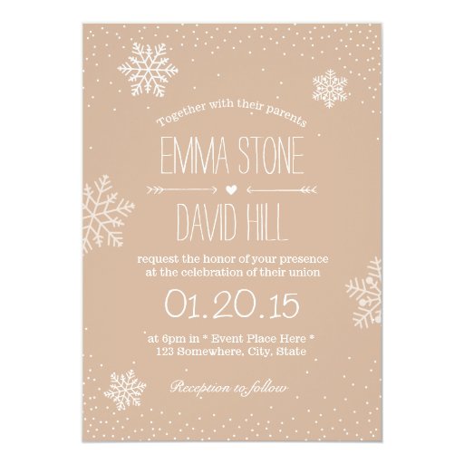 Neutral Snowflakes Winter Wedding Invitations 5" X 7" Invitation Card