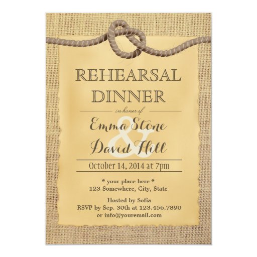 Rustic Burlap Tying the Knot Rehearsal Dinner 5x7 Paper Invitation Card