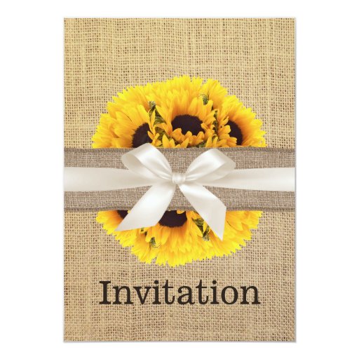 Ivory Ribbon Sunflower Burlap Bridal Shower 5x7 Paper Invitation Card