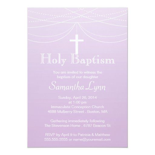 Modern Pink Ombre Garland Cross Holy Baptism 5x7 Paper Invitation Card