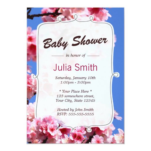 Spring Cherry Blossoms Baby Shower Invitations 5" X 7" Invitation Card