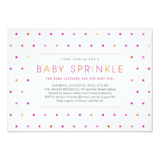 Pink Dots Modern Clean Girl Baby Sprinkle Invite 5" X 7" Invitation Card
