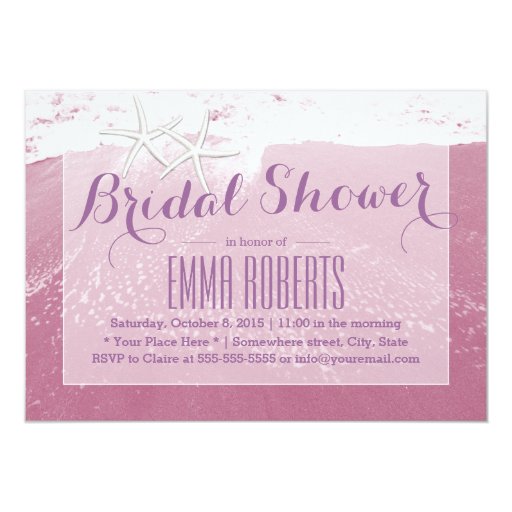 Pair of Starfish Pink Beach Wedding Bridal Shower 5x7 Paper Invitation Card
