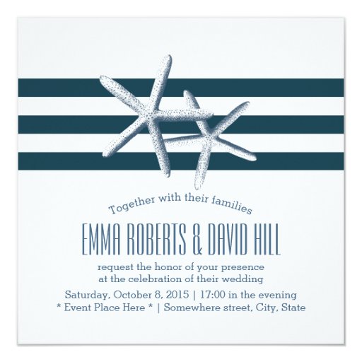 Simple Nautical Starfish Wedding Invitations 5.25" Square Invitation Card