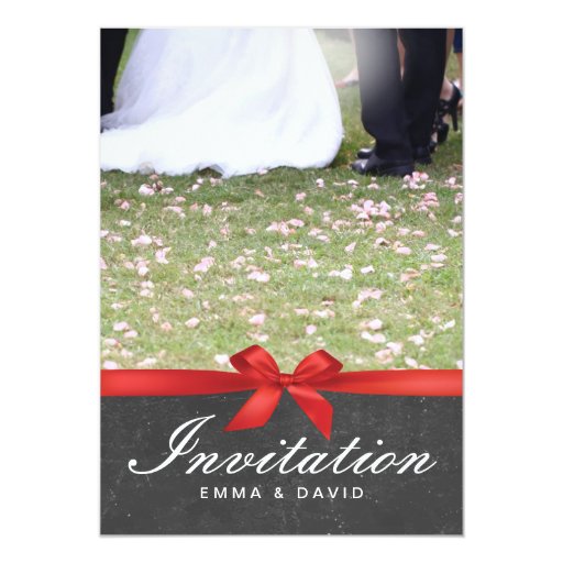 Stylish Red Ribbon Chalkboard Wedding Invitations 5" X 7" Invitation Card