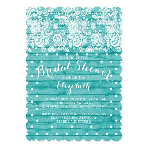 Modern Rustic Blue Lace Bridal Shower Invitation 5" X 7" Invitation Card