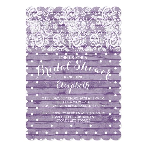 Modern Rustic Purple Lace Bridal Shower Invitation 5" X 7" Invitation Card
