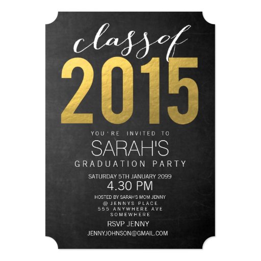 Gold Foil Typography Class of 2015 Party Invite 5" X 7" Invitation Card (front side)
