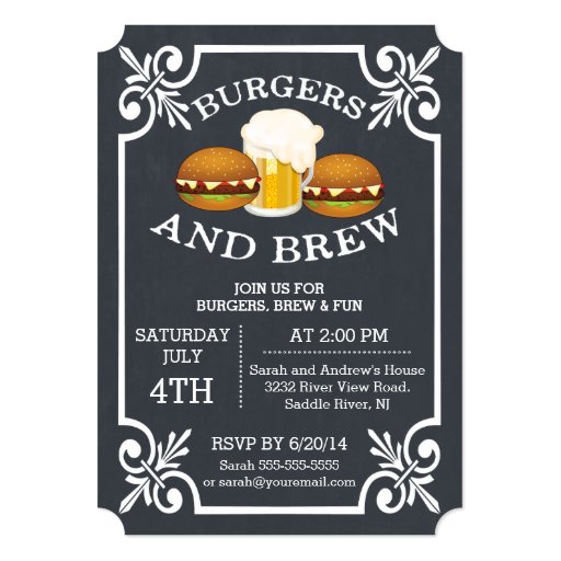 Burgers & Brew Barbecue Party Invitation 5" X 7" Invitation Card