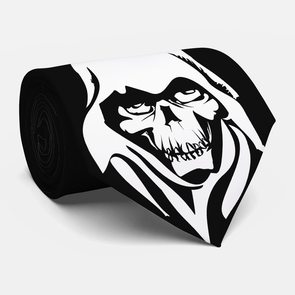 http://www.zazzle.com/gothic_white_reaper_face_on_black_background_tie-151413504185269234