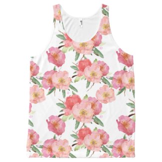 Pretty Pink Garden Flowers Watercolor All-Over Print Tank Top