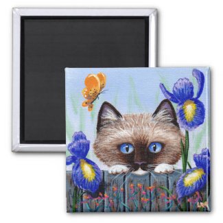 Funny Ragdoll Siamese Cat Butterfly Creationarts 2 Inch Square Magnet