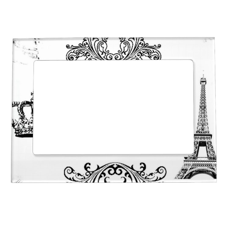 Vintage Black White Paris Amour Eiffel Tower Magnetic Photo Frame