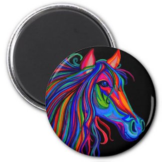 rainbow horse head 2 inch round magnet