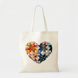 Colorful Patchwork Quilt Heart Tote Bag