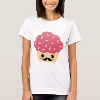 Kawaii Pink Cupcake with a Mustache T-Shirt