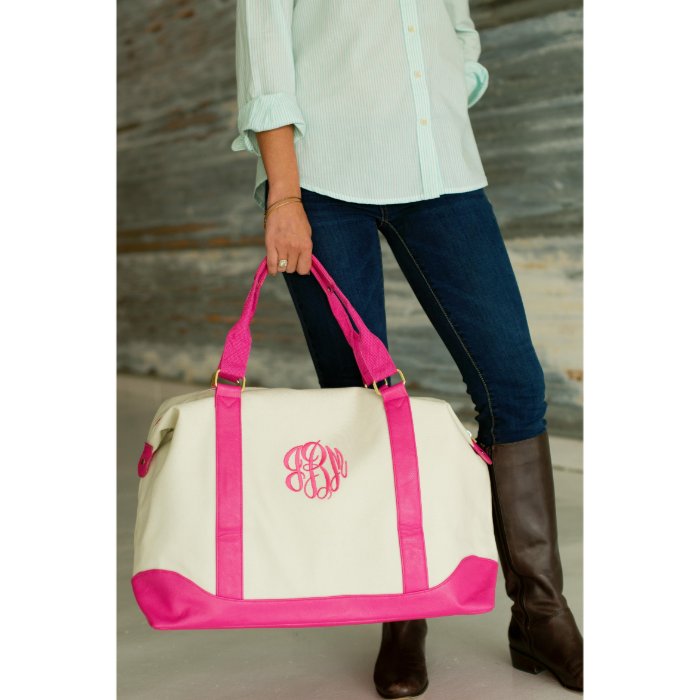 Pink Canvas Monogram Weekender Bag | Zazzle
