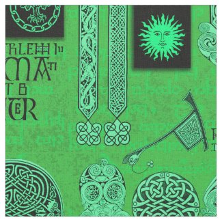 Celtic Gryphon and Kells Emerald Green Fabric